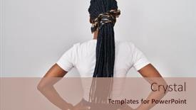  Presentation with black woman - Presentation consisting of beautiful-black-woman-standing-over background and a coral colored foreground