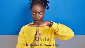  Presentation with black hands - Slide set consisting of beautiful-black-woman-standing-over background and a yellow colored foreground