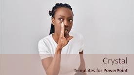  Presentation with talk - Slide set featuring beautiful-black-woman-standing-over background and a coral colored foreground
