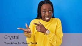  Presentation with black hands - Theme having beautiful-black-woman-standing-over background and a  colored foreground