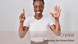  Presentation with black woman - Presentation theme having beautiful-black-woman-standing-over background and a coral colored foreground