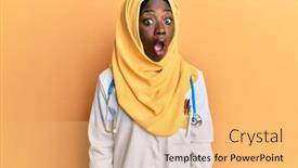  Presentation with black woman - PPT theme consisting of beautiful-black-woman-wearing-doctor background and a yellow colored foreground