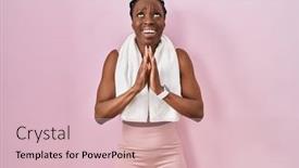  Presentation with black woman praying - PPT layouts with beautiful-black-woman-wearing-sportswear background and a lemonade colored foreground
