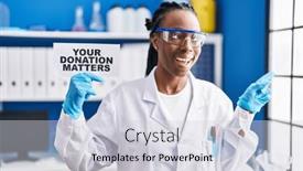  Presentation with donation - PPT theme with beautiful-black-woman-working background and a lemonade colored foreground