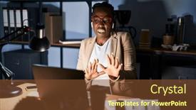  Presentation with black hands - PPT theme consisting of beautiful-black-woman-working background and a tawny brown colored foreground