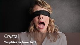  Presentation with blindfolded - Amazing PPT theme having beautiful blindfolded woman screaming with fear backdrop and a tawny brown colored foreground