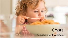  Presentation with spaghetti - Slide set with beautiful blond child eating spaghetti background and a lemonade colored foreground