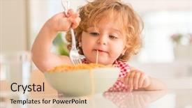  Presentation with spaghetti - Presentation theme consisting of beautiful blond child eating spaghetti background and a lemonade colored foreground