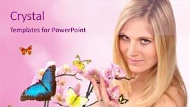  Presentation with butterflies - PPT theme featuring portrait with butterflies on orchid background and a lemonade colored foreground