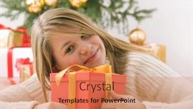  Presentation with gift ribbon - Audience pleasing presentation design consisting of beautiful-blond-hair-teenage-girl backdrop and a coral colored foreground