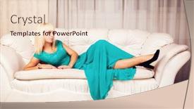  Presentation with blue formal - Slide deck enhanced with beautiful blond in blue formal dress background and a lemonade colored foreground