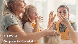  Presentation with parent children - Colorful slide set enhanced with beautiful-blond-mom-teaching backdrop and a coral colored foreground