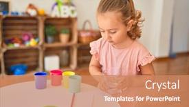  Presentation with drinking glass - Cool new PPT theme with beautiful-blond-toddler-girl-drinking backdrop and a coral colored foreground