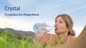  Presentation with drinking water - Slide deck featuring beautiful blond woman drinking water background and a  colored foreground