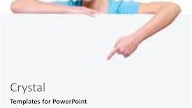  Presentation with forefinger - Amazing presentation theme having beautiful blond woman under the empty banner points by forefinger on it backdrop and a white colored foreground