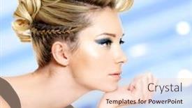  Presentation with makeup - PPT layouts enhanced with beautiful blond woman with fashion hairstyle and blue eye makeup background and a lemonade colored foreground