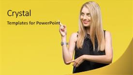  Presentation with blue eyes - Colorful slide deck enhanced with beautiful blonde and blue eye backdrop and a  colored foreground