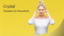  Presentation with blue eyes technology eye scan - PPT theme having beautiful blonde and blue eyes background and a yellow colored foreground