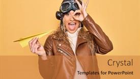  Presentation with vintage paper - Audience pleasing presentation consisting of beautiful-blonde-aviator-woman-wearing backdrop and a gold colored foreground