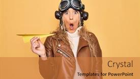  Presentation with pilot - Presentation theme having beautiful-blonde-aviator-woman-wearing background and a gold colored foreground
