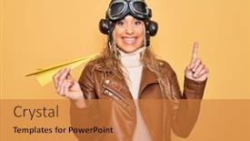  Presentation with vintage paper - Colorful presentation theme enhanced with beautiful-blonde-aviator-woman-wearing backdrop and a gold colored foreground