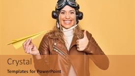  Presentation with vintage paper - Slide deck enhanced with beautiful-blonde-aviator-woman-wearing background and a red colored foreground