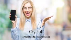  Presentation with winner - Slide set with beautiful blonde business woman showing background and a  colored foreground