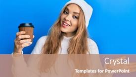  Presentation with winner cup - Slide deck having beautiful-blonde-caucasian-woman-drinking background and a coral colored foreground