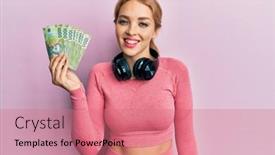  Presentation with chilean - Cool new PPT theme with beautiful-blonde-caucasian-woman-wearing backdrop and a coral colored foreground