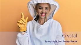  Presentation with number - Presentation theme having beautiful-blonde-caucasian-woman-wearing background and a lemonade colored foreground