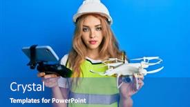  Presentation with camera drone - Audience pleasing slides consisting of beautiful-blonde-caucasian-woman-wearing backdrop and a ocean colored foreground