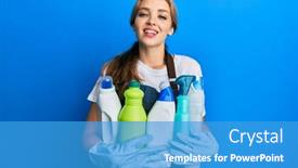  Presentation with apron - Beautiful presentation design featuring beautiful-blonde-caucasian-woman-wearing backdrop and a teal colored foreground