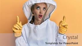  Presentation with fingers - Audience pleasing slide deck consisting of beautiful-blonde-caucasian-woman-wearing backdrop and a lemonade colored foreground