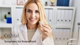  Presentation with dentist - Slide deck enhanced with beautiful-blonde-dentist-woman-holding background and a  colored foreground