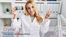  Presentation with dentist - Slide set enhanced with beautiful-blonde-dentist-woman-holding background and a light gray colored foreground