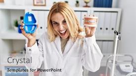  Presentation with orthodontic - Presentation theme with beautiful-blonde-dentist-woman-holding background and a light gray colored foreground