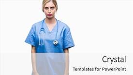  Presentation with sadness woman cry - Slide deck featuring beautiful blonde doctor surgeon nurse background and a  colored foreground