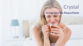  Presentation with beverage - Theme having beautiful-blonde-enjoying-hot-beverage background and a sky blue colored foreground