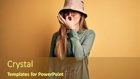  Presentation with blue eyes - Presentation enhanced with beautiful-blonde-explorer-woman background and a tawny brown colored foreground