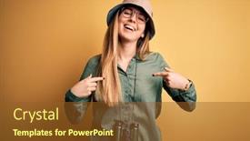  Presentation with explorer - Audience pleasing PPT theme consisting of beautiful-blonde-explorer-woman backdrop and a tawny brown colored foreground