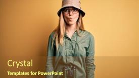  Presentation with explorer - Audience pleasing slide set consisting of beautiful-blonde-explorer-woman backdrop and a tawny brown colored foreground