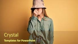  Presentation with explorer - Presentation theme consisting of beautiful-blonde-explorer-woman background and a tawny brown colored foreground