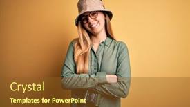  Presentation with explorer - Colorful PPT layouts enhanced with beautiful-blonde-explorer-woman backdrop and a tawny brown colored foreground