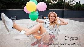  Presentation with balloons - Theme with beautiful-blonde-girl-sitting background and a soft green colored foreground