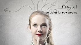  Presentation with solution - Colorful slides enhanced with beautiful blonde girl thinking backdrop and a light gray colored foreground