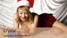  Presentation with silver christmas - Audience pleasing theme consisting of beautiful blonde girl wearing santa costume holding christmas present on silver background backdrop and a coral colored foreground
