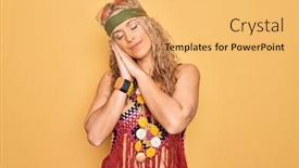  Presentation with hippie - Slide deck enhanced with beautiful-blonde-hippie-woman-wearing background and a yellow colored foreground