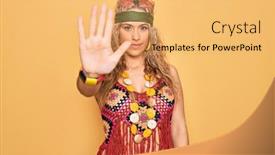  Presentation with hippie - Theme enhanced with beautiful-blonde-hippie-woman-wearing background and a yellow colored foreground