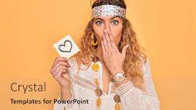  Presentation with hippie - Colorful slides enhanced with beautiful-blonde-hippie-woman backdrop and a coral colored foreground