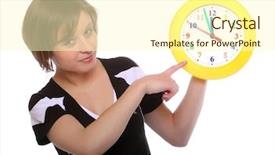  Presentation with brochure - Audience pleasing presentation theme consisting of beautiful blonde holding funny clock conceptual image great for tourist trade brochure and advertising - last minute concept backdrop and a cream colored foreground